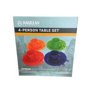 Magellan Outdoors 4-Person Table Set Camping Essentials Plates Bowls Mugs Utensi